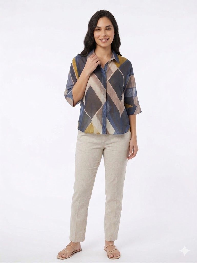 Azure Geometric Linen Shirt